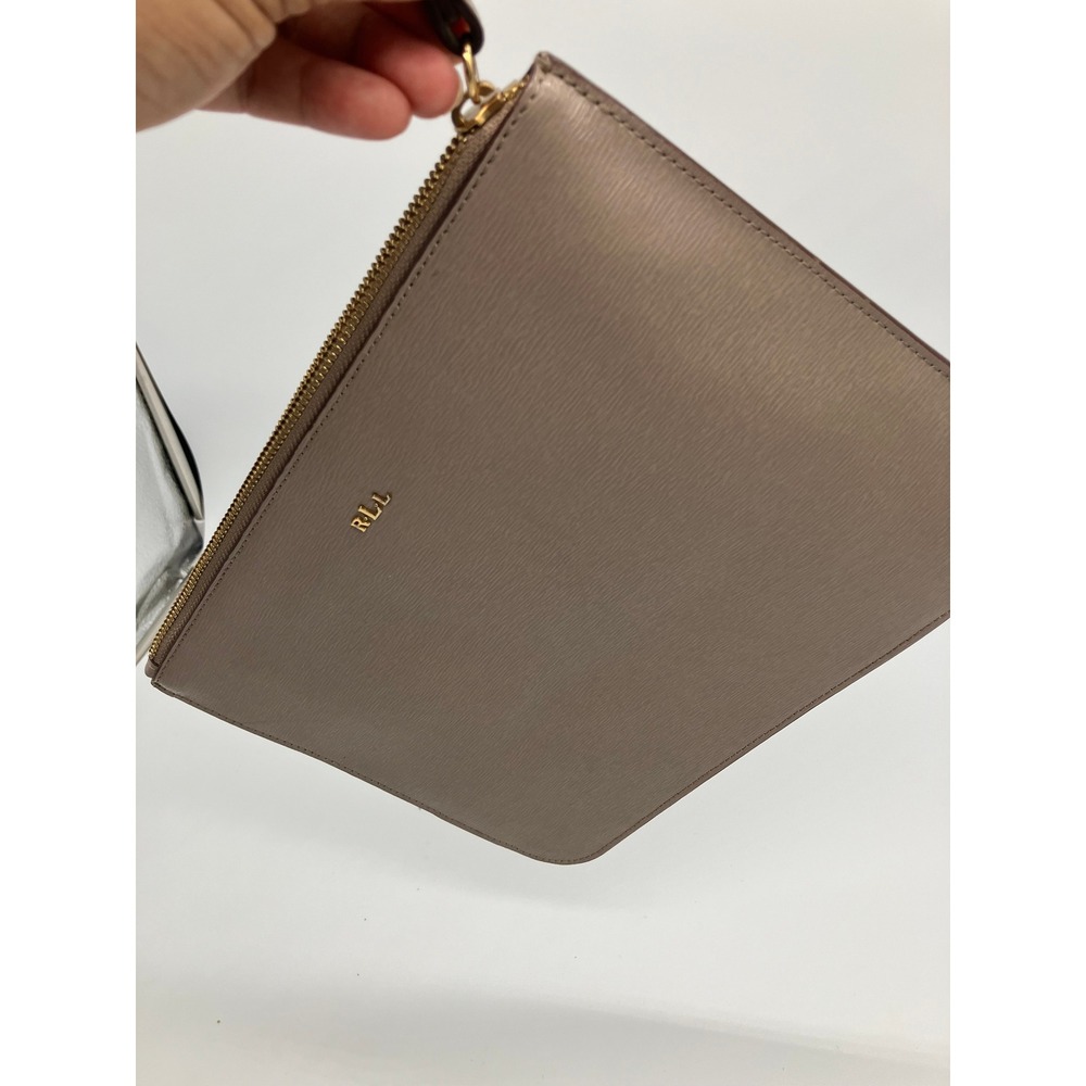 Lauren Ralph Lauren Large Clutch Bag Metallic Taupe 100% Cow Hide Leather RLL